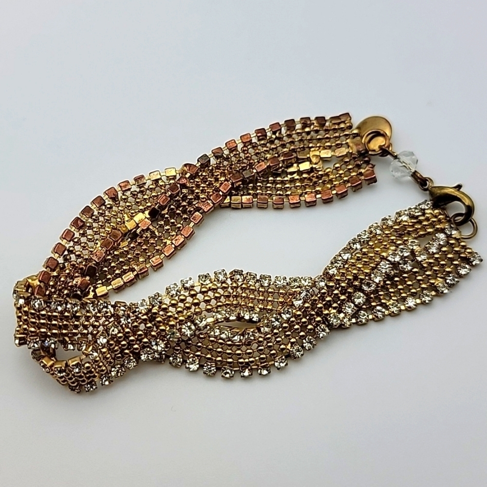 Elegant Gold and Silver Mesh Rhinestone Alfani Bracelet Size 7